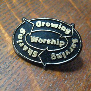 Worship Growing Sharing Serving Vintage Lapel Pin
